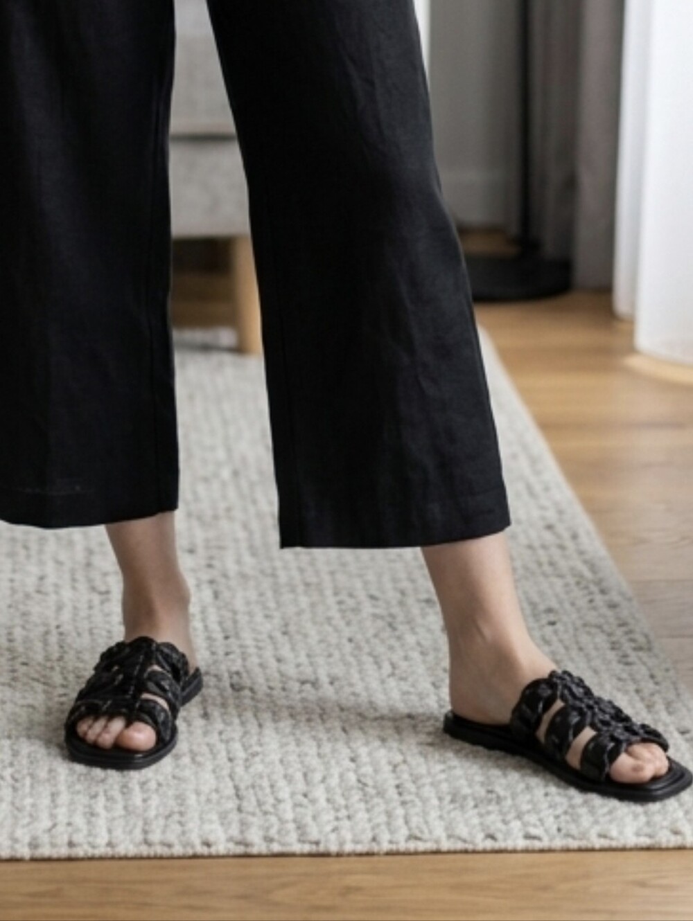 Farm Rio Black Circles Slip On Sandals